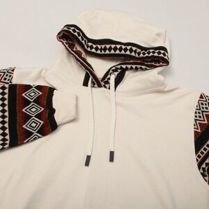 GAMBOA Men M Alpaca Blend Hooded Sweater Cream Multi-Color Aztec Pattern Sleeves